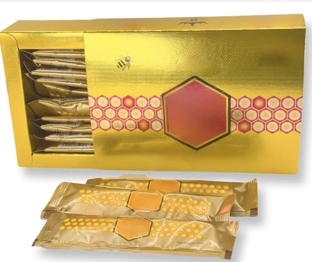 Large 12-Pack of Natural Honey Sachets – Enriched with Royal Jelly, Bee Pollen, Ginseng, and Herbal Extracts – Full Box of 20g Packs