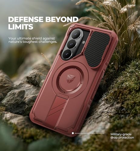 Image of Dexnor for Samsung Galaxy S26 Case with Camera Cover & Adjustable Kickstand & Screen Protector, Compatible with MagSafe, Rugged Shockproof Bumper Cases Magnetic Protective Cover(2026),6.3 inch,Maroon Red