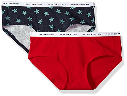 Tommy Hilfiger Women's Cotton Hipster Underwear Panty, Multipack, Denim Star Navy Blazer Blue, Apple Red - 2 Pack, Medium