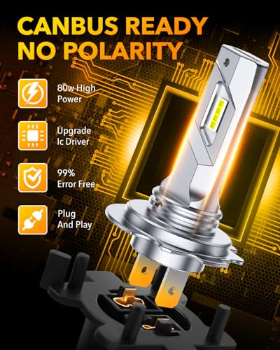 Image of OXILAM H7 LED Light Bulbs, 40000LM Super Brighter 6500K H7 Fog Bulbs, Plug and Play, Off-Road Use or Fog Light, Pack of 2