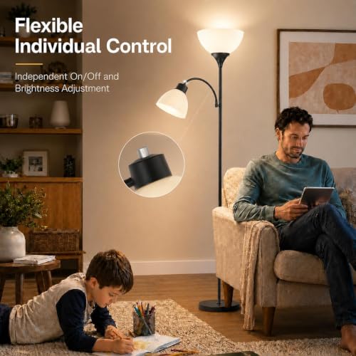 GERGO Torchiere Floor Lamp with Remote Control and Adjustable Reading Light - Image 5