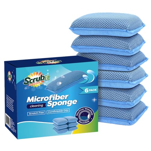 Miracle Microfiber Kitchen Sponge by Scrub-It (6 Pack) - Non-Scratch Heavy...