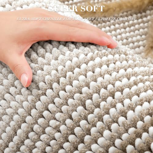 Bathroom Rugs and Mats Sets, 2 Piece Thick Absorbent Chenille Bath Mat Rug Set Non Slip, Soft Shaggy Bath Room Floor Mats for Bathroom, Machine Washable (Light Taupe, 20" x 32" Plus 16" x 24") by BSICPRO - Image 2