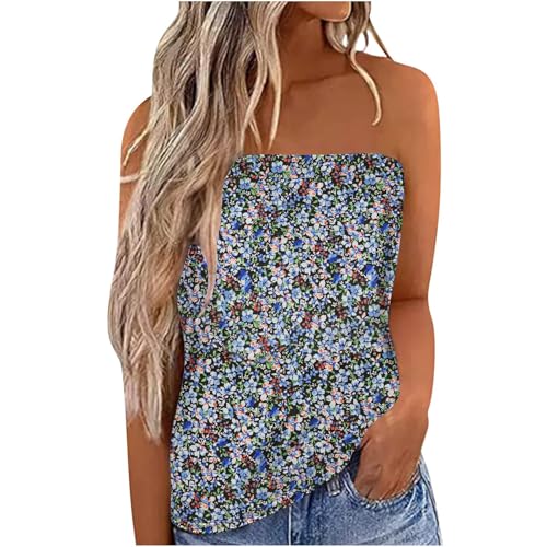 IWOLLENCE Bandeau top damski bez ramiączek, bez ramiączek, górna część gorsetu ma elastyczny ściągacz na górnej krawędzi, unoszące się obszycie, czas wolny i urlop, Czarny zawilc, XL