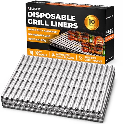 Elegest Disposable Aluminum Grill Liners & Grill Toppers | Heavy-Duty, Tear & Heat Resistant BBQ Foil Sheets | Perfect for Public Park Grills, Outdoor BBQ, Camping & Tailgating | 12 x 20 Size, 10-Pack