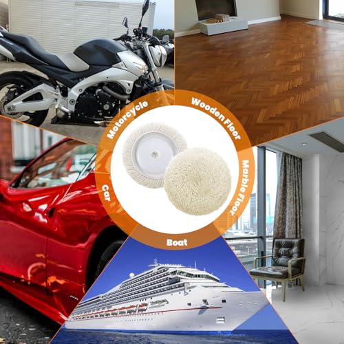 Image of 8 Pcs 3 Inch Polishing Pad Buffing Pad Wool Polishing Pad Hook Loop Buffing Pad for Drill Curved Edge Compound Cutting Pad Drill Polisher Attachment Wheel Polish Pad Car Body Repair Buffing
