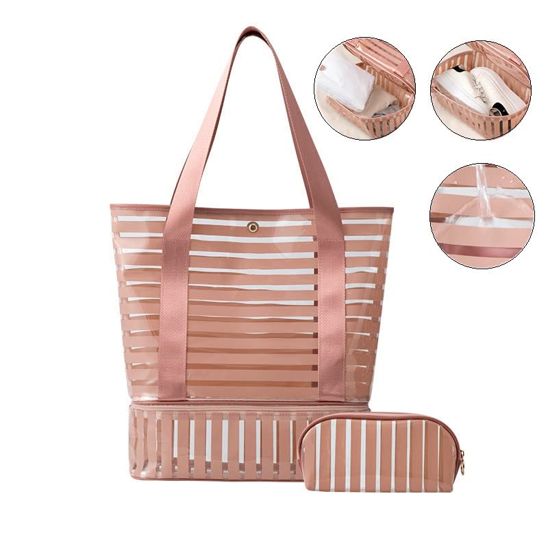 INOKAI Sac de Plage Sac de plage étanche chaussures de sport stockage Transparent Pvc maillot de bain grand Camping piscine voyage sac à main for la salle de sport femme (Color : Black)