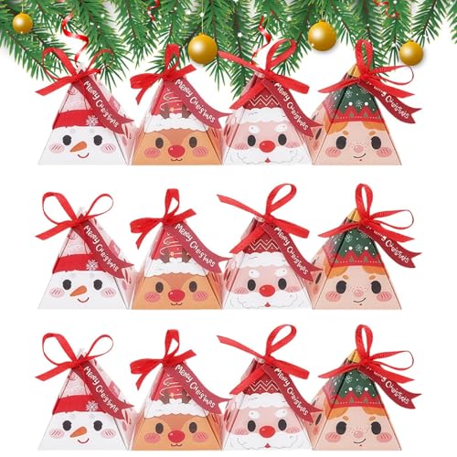 クリスマスクッキーボックス,16個の赤いリボン付き容器,クリスマスお菓子ギフトバッグ - ロリポップ ビスケット カップケーキ ブラウニー ドーナツ スナック ペストリー 家族 友達 隣人用