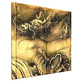 絵画 フレーム装飾画 狩野山雪 龍虎図屏風 龍 キャンバスアート アートパネル 壁画 壁掛け 絵 モダンアート 版画 壁飾り 世界の名画 ポスター 40x40cm