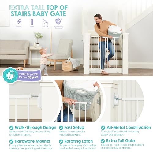 Image of Regalo Safety 36 inch Extra Tall Baby Gate for Top of Stairs & Dooways