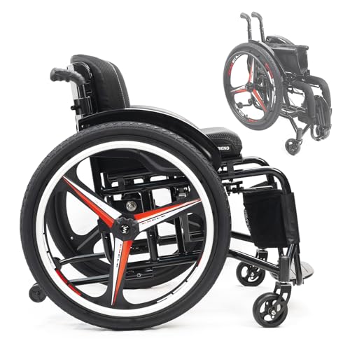 大人のスポーツレジャー車椅子、高速解放後輪付き軽量折り畳み式輸送車椅子、自走式アルミニウム合金携帯手動車椅子(Seat width 38cm/15in,B)