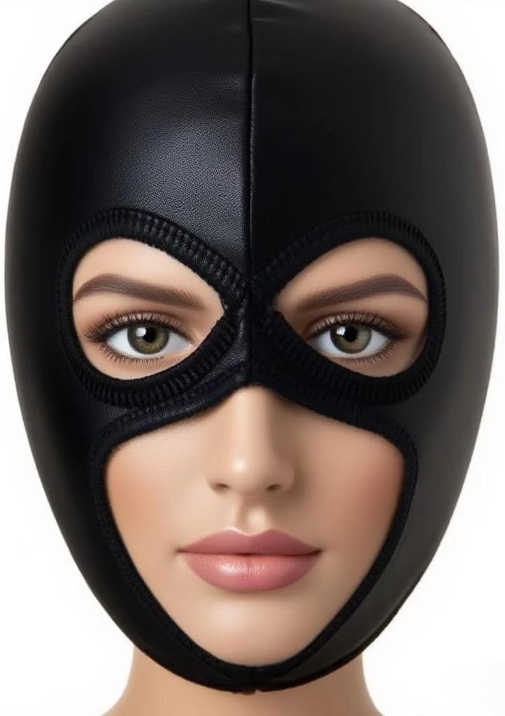 Unisex Full Coverage Sexy Mask Leather Bondage Open Mouth Hood Cosplay SM Full Face Masquerade Fetish Mask