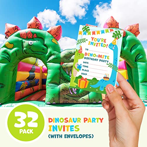 Kirsten McMillan Pack of 32 Dinosaur Party Invites - A6 Birthday Party Invitations with Envelopes Designed and Printed in the UK - Image 3