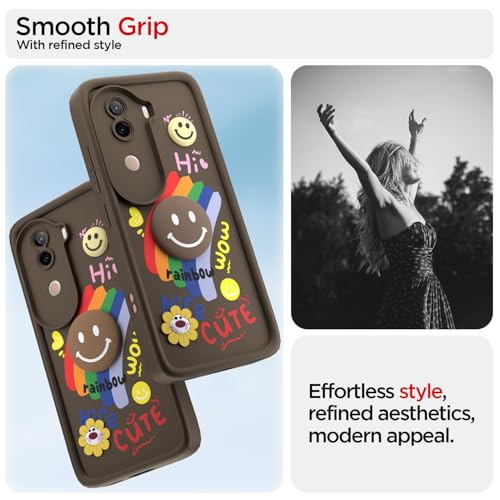Image of Pikkme Back Cover for iQOO Z9s 5G / Vivo V40e 5G | Soft Silicone| Cute Rainbow Smile & 3D Cartoon Flower Design | Shockproof Raised Camera Protection Bumper Case (Brown)