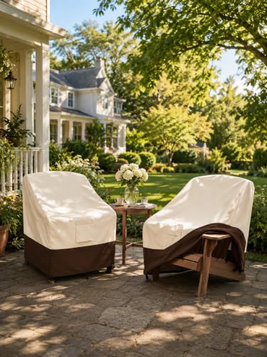 Image of Bitubi Waterproof 2 Pack Patio Adirondack Chair Cover for Outdoor Chair Size Up to 30W x 34D x 36H inch,Outdoor Lawn Patio Furniture Covers (Brown)