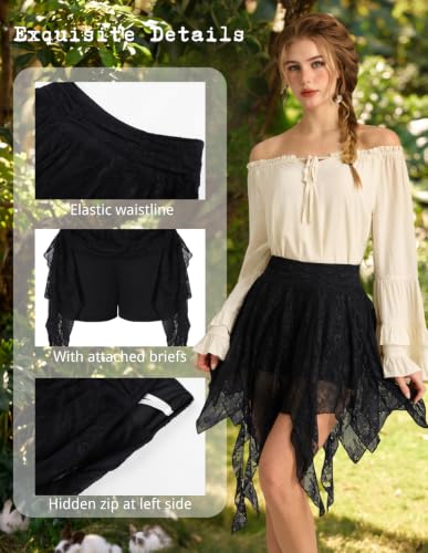 Lace Mini Skirts for Women Renaissance Flowy Boho Skirt Black M — view 4