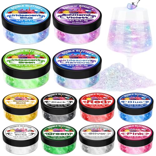Edible Glitter - 12 Shimmer Colours Luster Dust Edible - 5g/each, Metallic Edible Glitter for Drinks, Food Colouring for Cake Decorations, Chocolate, Drinks, Cakes, Beverage