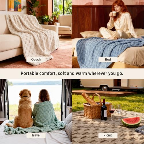 50"×60" Bedsure Checkered Fleece Throw Blanket (Sage Green) - image 4