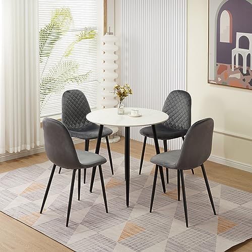 Homcasa Small Round Dining Table and Chairs Set 2, Marble Slate 80cm ...