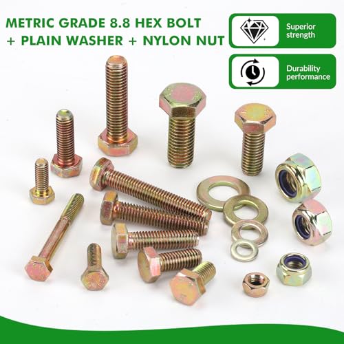 Image of 630pcs Metric M6 M8 M10 M12 Nylon Locknut Hex Bolt Washer Assortment Kit by Color Galvanization,Alloy Steel,Grade 8.8.Length 12-50mm.19 Common Size for Automative,Tooling,Fixture,Jigs.