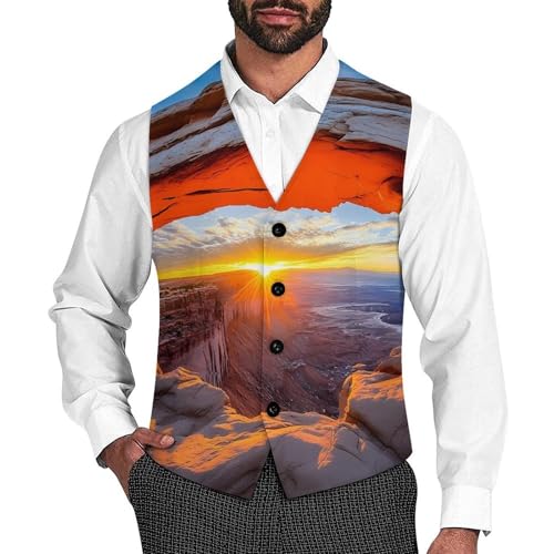 Mesa Arch Canyonlands National Near Moab Utah USA Men's Suit Vest Slim Fit Business Dress Party Pattern Waistcoat Vest Top