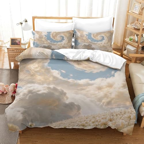 Housse de couette microfibre imprimée 3D nuages maison 135x200 - 2