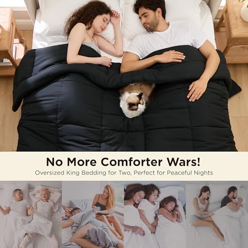 Image of Bedsure Comforter Duvet Insert - Quilted Comforters Oversize Queen Size, All Season Duvet, GentleSoft Down Alternative Bedding, with 8 Tabs, Gifts for Women /Men, Black, Oversize Queen 98 x 98 Inches