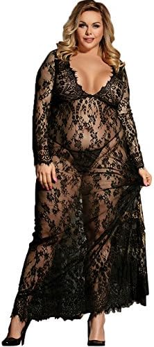 Women Plus Size Floral Lace Nightgown Long Lingerie Sleepwear Chemise Purple XXL