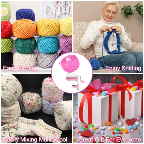 Image of Ayasee Yarn Winder, Yarn Ball Winder, Easy Install and Efficiently for Crocheting Hand Operated Spinner for Knitting Lovers (Pink)