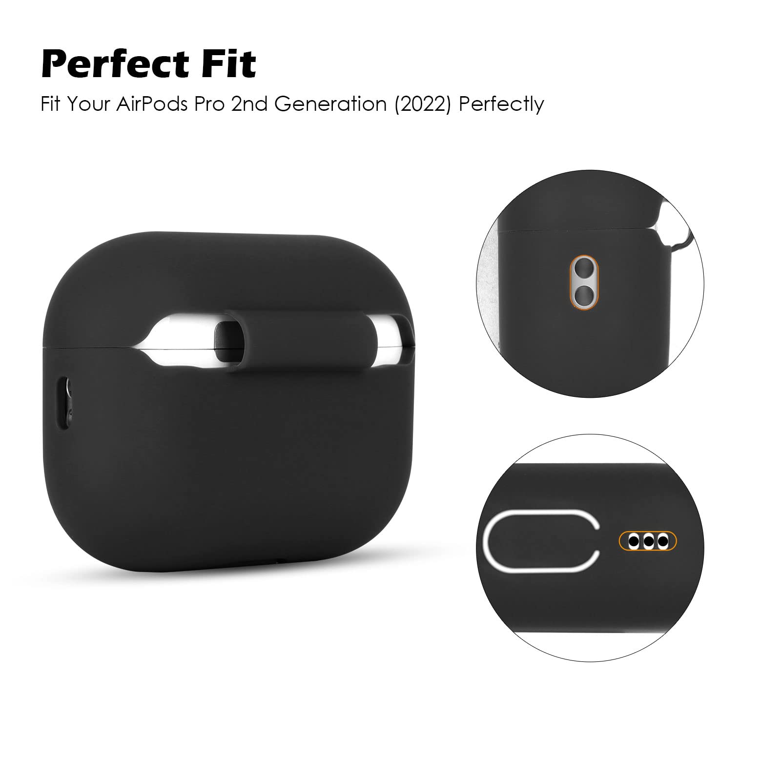 AOTUAO Funda para Airpods Pro 2 Case Cover, Fundas Protectora de Silicona Compatible con AirPods Pro 2 2022 con Silicona Lanyard, Funda Portátil a Prueba de Golpes, LED Frontal Visible, Negro - 5