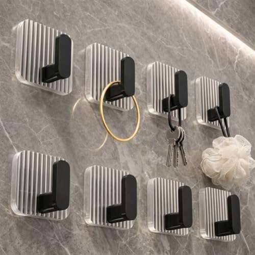 Image of Satpurush Luxury Acrylic Self Adhesive Wall Hooks | Heavy Duty Bathroom & Kitchen Hook | No Drill Waterproof Wall Hanger for Towels, Robes, Keys & Accessories (Black, Pack of8)