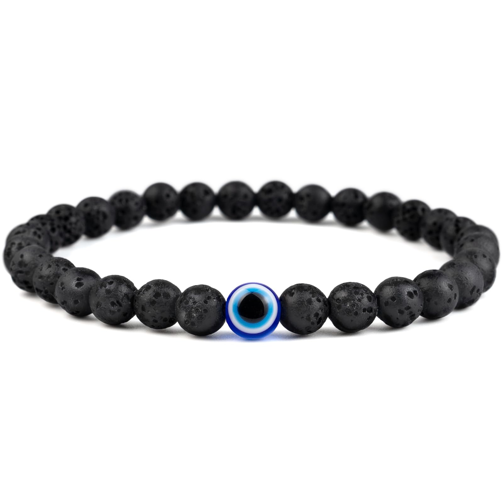 Lameybrt Naturstein Achat Elastisches Evil Eye Armband Kit mit Charms Verstellbar für Männer Freund für Geschenk Jungen Stretch Armband für Kerl Geschenke 6mm, Achat