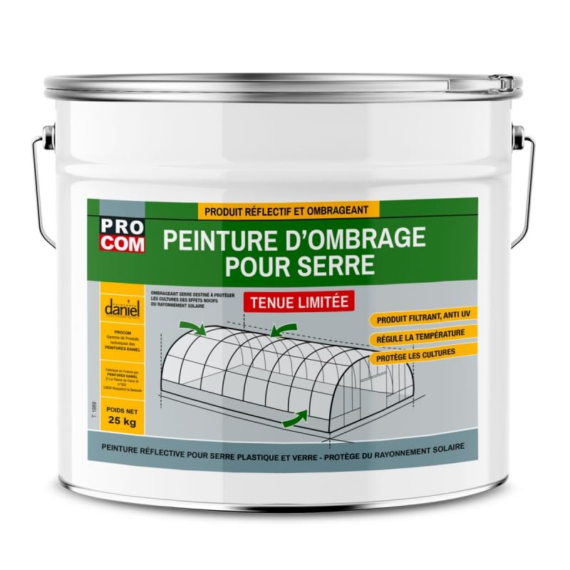 Peinture d'ombrage pour serre à tenue limitée, durée d'ombrage 3 mois, produit filtrant pour serre verre et plastique PROCOM 25 Kg