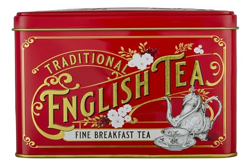 New English Teas Vintage Victorian Tea Tin in Berry-Red with 40 English Breakfast Teabags