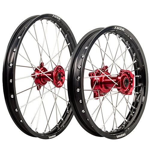 Tusk Impact Complete Front and Rear Wheel 1.40 x 17 / 1.60 x 14 Black Rim/Silver Spoke/Red Hub For HONDA CRF150R 2007-2009,2012-2022
