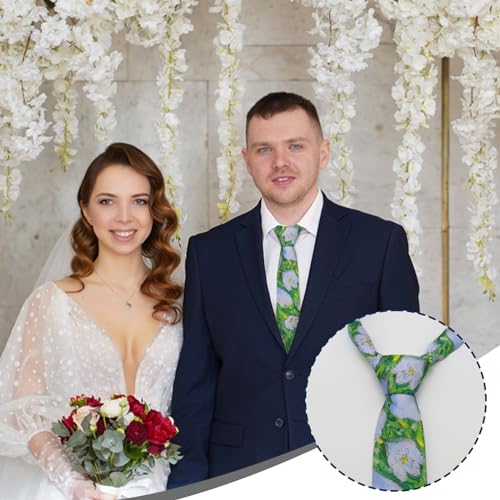 Image of Luckyvestir Mens Ties, Sage /Dusty Blue /Pink Floral Ties for Men, 2.76 inch Cotton Flower Necktie for Wedding /Groomsmen /Party