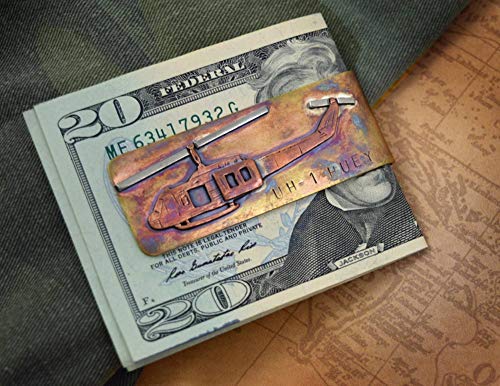 Artisan-Crafted Bronze Money Clip with UH-1 Huey Military Helicopter Design3