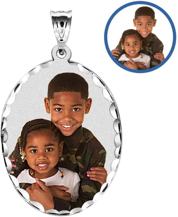 PicturesOnGold.com Oval w/Diamond Cut Edge Custom Photo Engraved Pendant - in Solid 14K, 10k, Yellow, White, Or Sterling Silver - Image 2