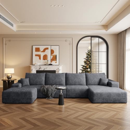 Image of Boneless Couch, Modular Sectional Couches for Living Room, U-Shaped Cloud Couch Sofa with Deep Seat, Fluffy Corduroy Upholstered Corner Sofa