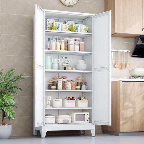 PAOFIN Kitchen Pantry Storage Cabinet with Doors and Adjustable Shelves, Metal ClosetMaid Food...