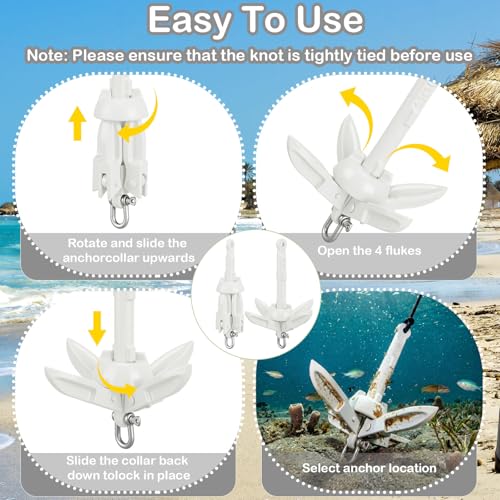 Image of Lounsweer 2 Pack 1.5 /3.5 lb Marine Kayak Anchor Kit Folding Grapnel Anchor Kit Boat Kayak Fishing Accessories for Small Boats Kayaks Canoe Paddle Boards