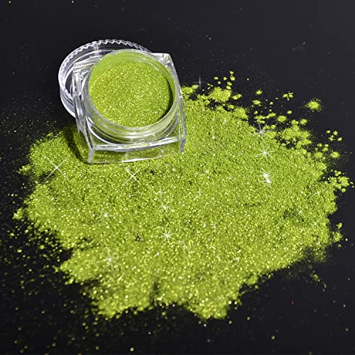 Image of Green Chrome Nail Powder, 2 Jars Nail Art Magic Mirror Powder Chrome Pigment Powder Green Apple Raisins Chrome Nail Powder Manicure Tips with Sponge Applicators