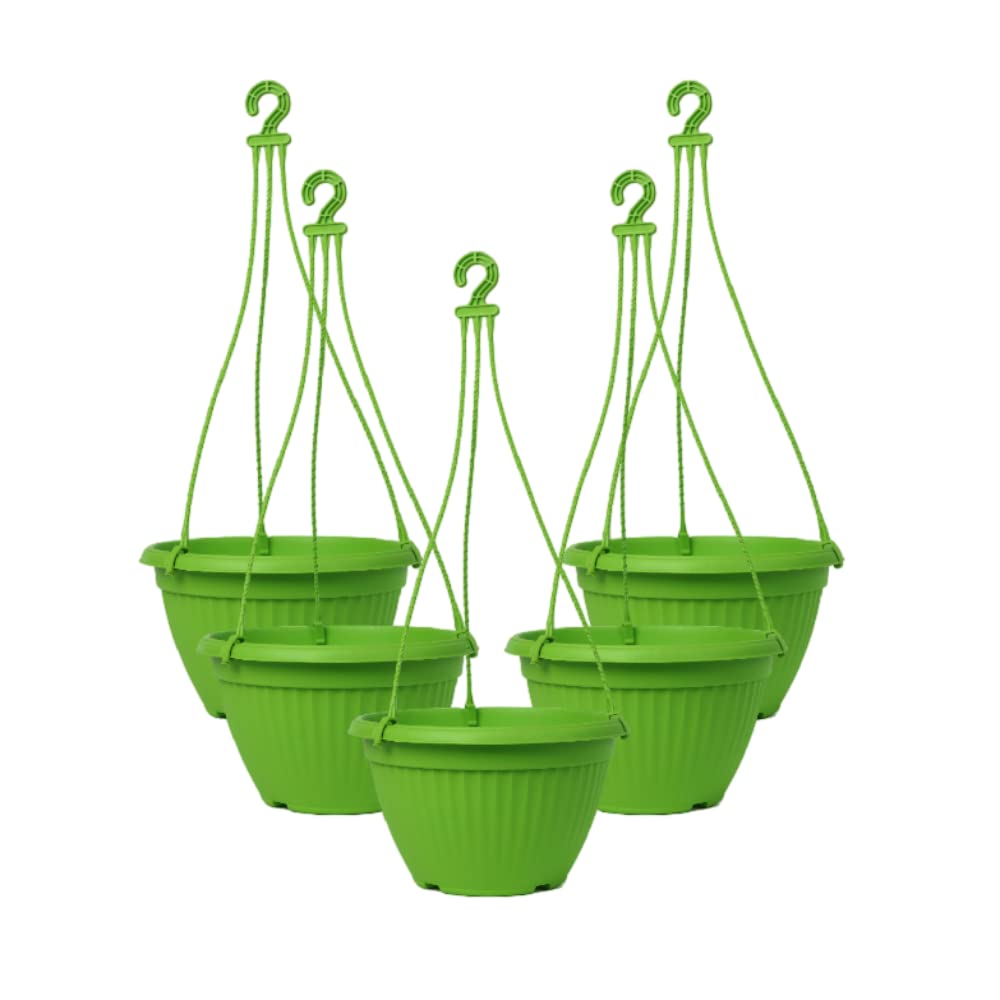 Harshdeep Hanging Plant Container - Bello - Indoor Outdoor Home Balcony Garden Decorative Round Sustainable Flower Pot 10 Inch Set of 5 (Green)