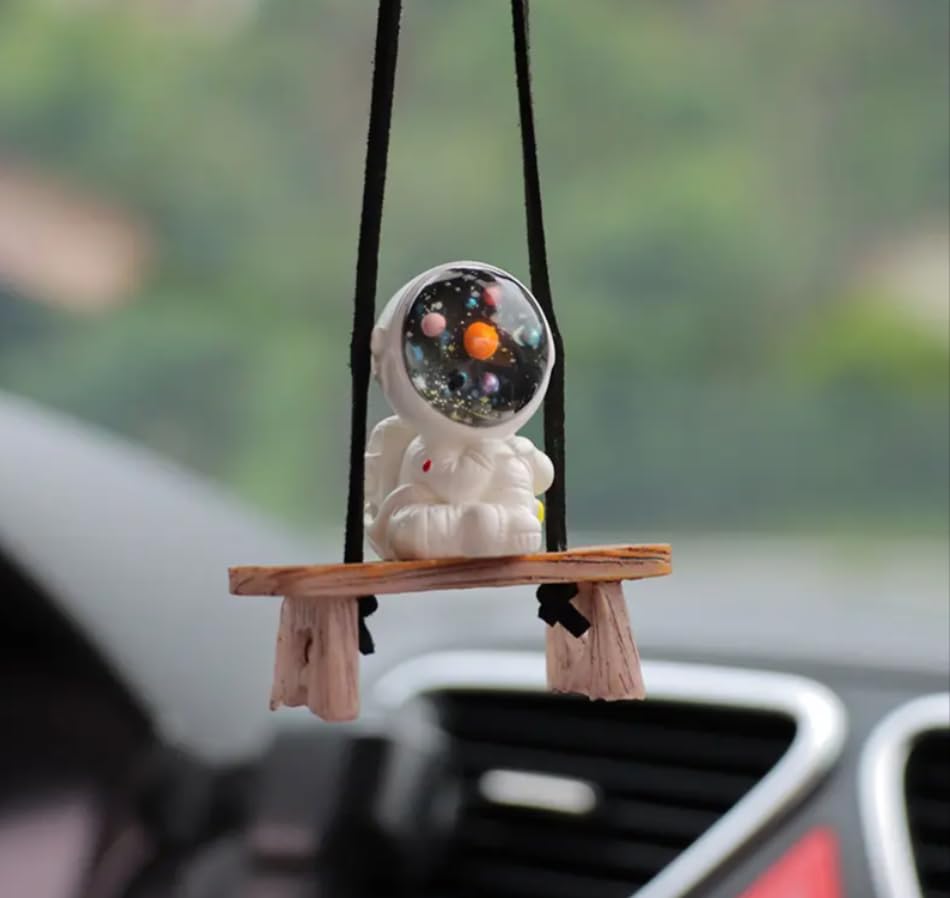Image of YOURKARTS.COM Cartoon Hanging Ornament for Car - Rearview Mirror Pendant Swing Toy | Cute Dashboard Decoration for Car, Home, Office or Garden | Fun Decorative Gift Item (Haning Astronaut B)