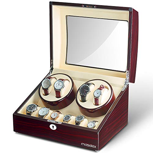 Maselex Automatic Watch Winder with Quiet Mabuchi Motor ,4+6 Watches Storage Box Case for Rolex, Fit Lady and Man Automatic Watch - 21 Rotation Modes