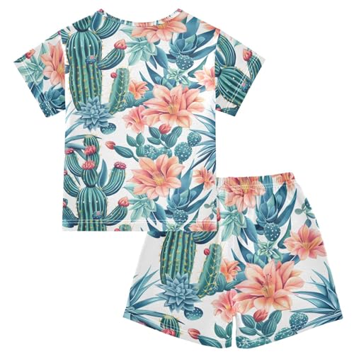 ALAZA Flower Watercolor Cactus Pajamas Short Sleeve 2 Piece Sleepwear Top and Bottom Pajama Set Unisex2