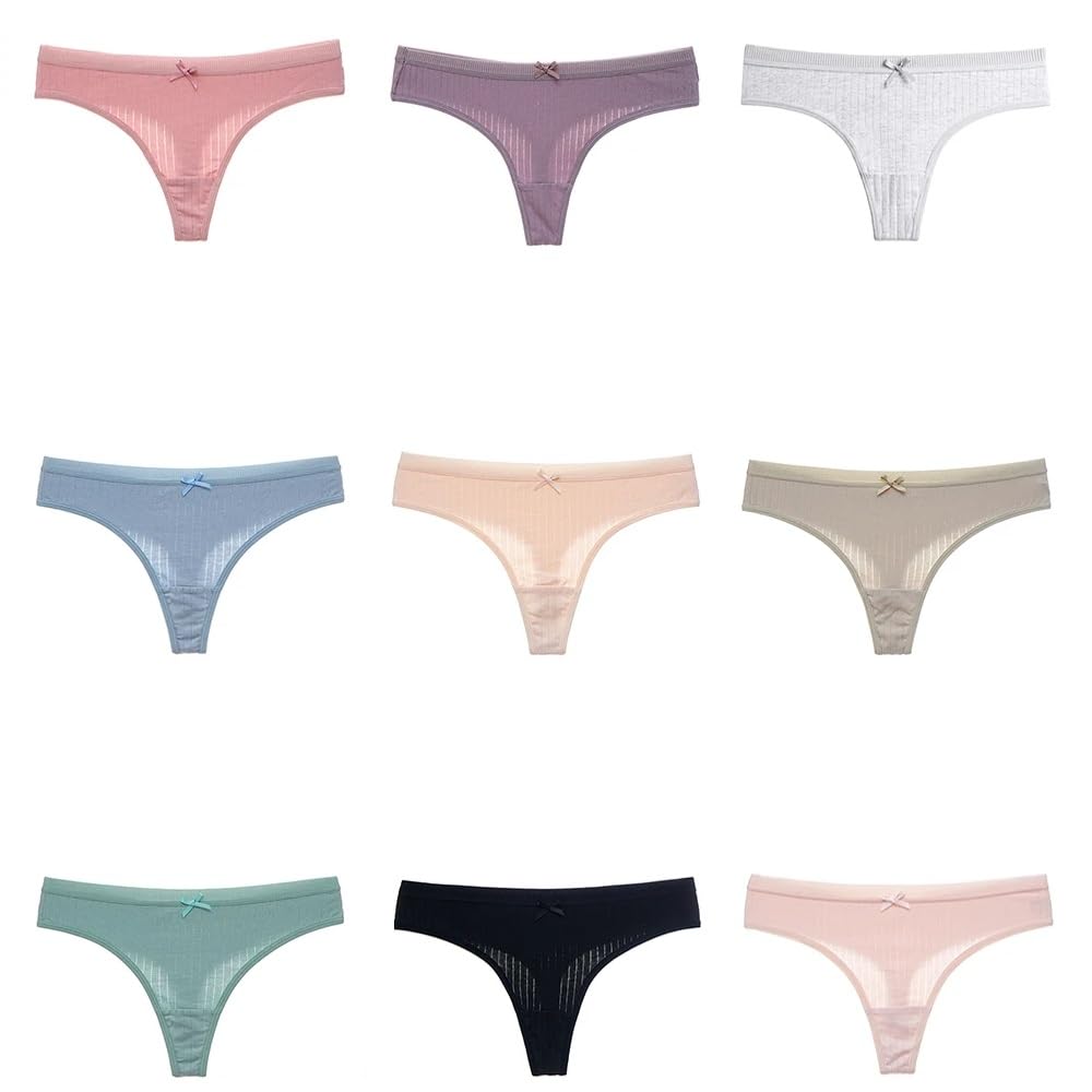 Tangas de Algodón para Mujer Bragas Transpirables Cómodas Sexys Estilo Hipster con Espalda en T Cintura Baja Tanga Suave 6 Unidades