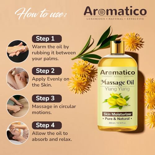 Image of AROMATICO Ylang Ylang Massage Oil. Sunny, Sensual, Floral Fantasy for Date Nights - 300ml. Intimate, Romantic & Arousing Massage Oil for Couples. Non-sticky, 100% Pure & Natural