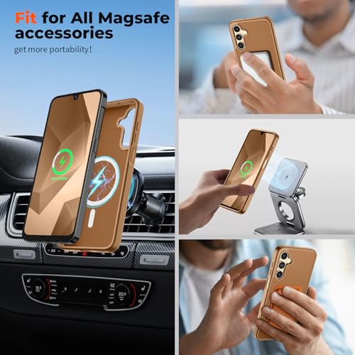 Image of SUPFINE Magnetic for Samsung Galaxy A16 5G Case with Screen Protector, (Built-in Magnets) (Military Grade Drop Protection) Slim Translucent Shockproof Phone Case,Brown