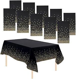 10 Pack Dot Tablecloths Table Covers Disposable Tablecloth Wipeable Plastic Tablecloth Waterproof Party Tablecloths for Indoor or Outdoor Parties Birthdays Weddings Christmas Gold(137*274 cm)